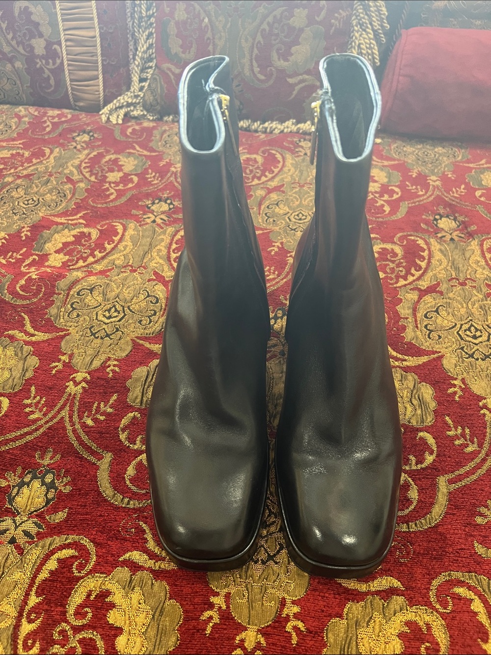 Seychelles Black Square-Toe Leather Heeled Ankle Boots